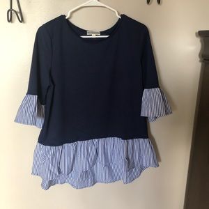 Navy and Blue Ruffle Top